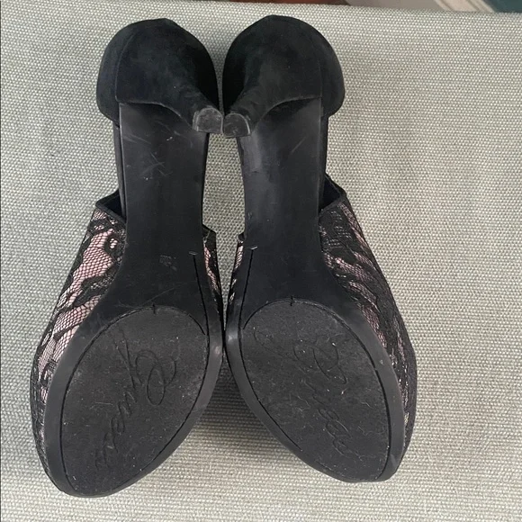 Guess Black Lace Overlay Pink platform Heels vintage - Picture 9 of 12